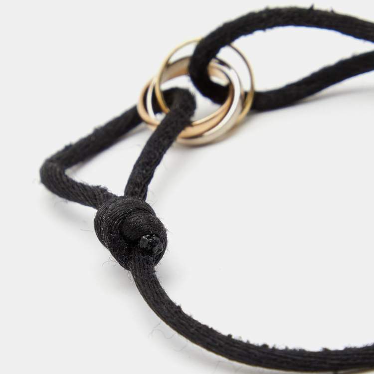 Pre Owned Cartier Trinity 18k Three Tone Gold Adjustable Black Cord Bracelet