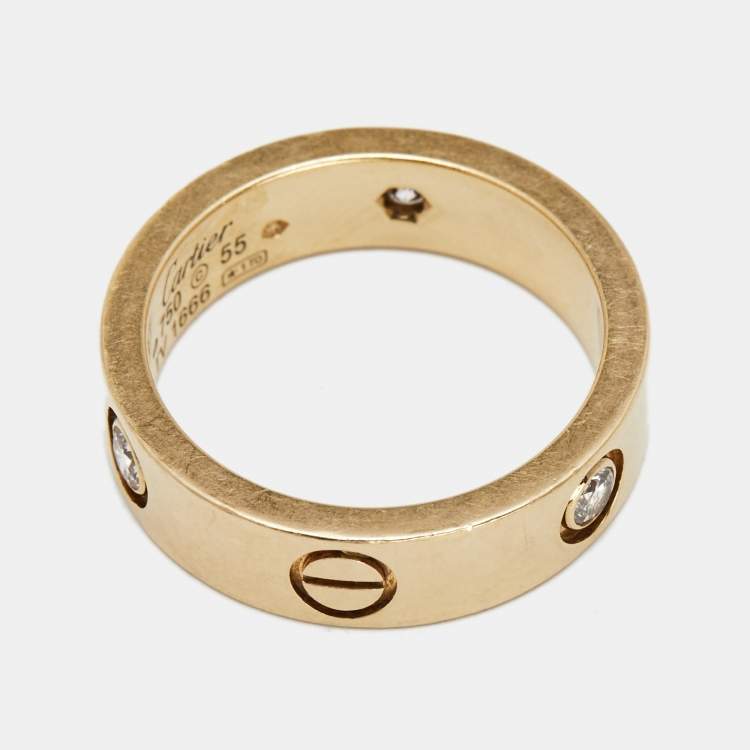 Pre Owned Cartier Love 3 Diamonds 18k Yellow Gold Band Ring Size 55