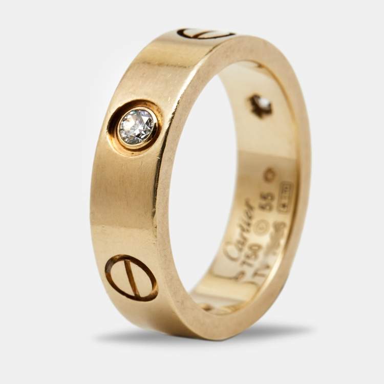 Pre Owned Cartier Love 3 Diamonds 18k Yellow Gold Band Ring Size 55