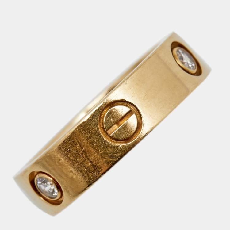 Pre Owned Cartier Love 3 Diamonds 18k Yellow Gold Band Ring Size 55