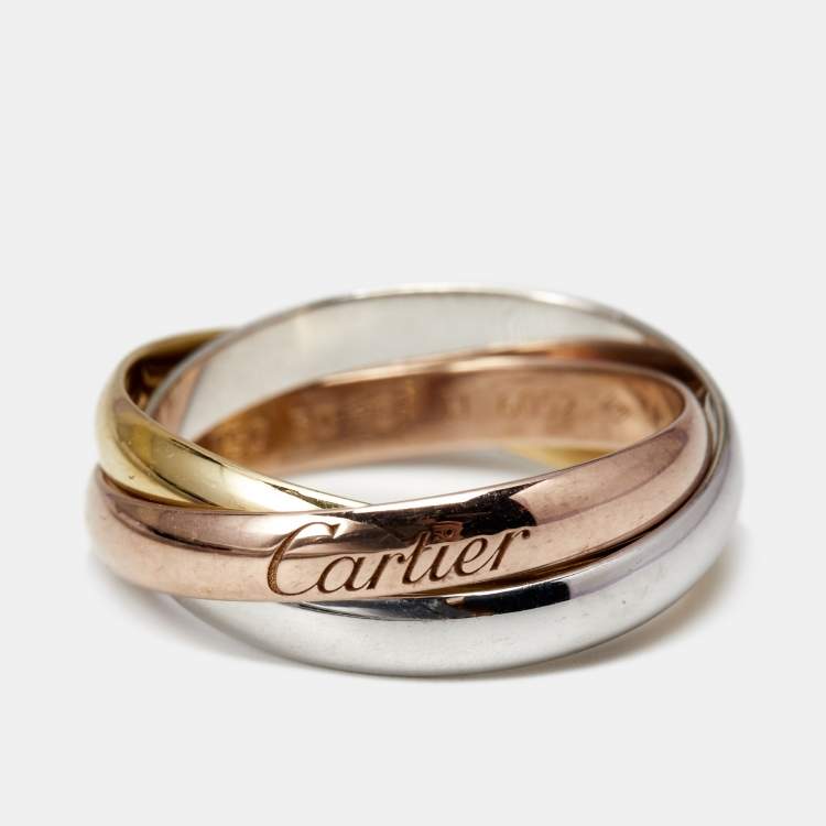 Pre Owned Cartier Trinity Classic 18K Three Tone Gold Rolling Ring 50