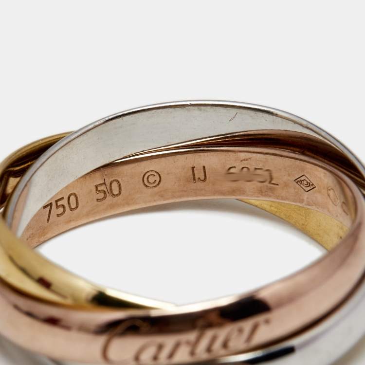 Pre Owned Cartier Trinity Classic 18K Three Tone Gold Rolling Ring 50