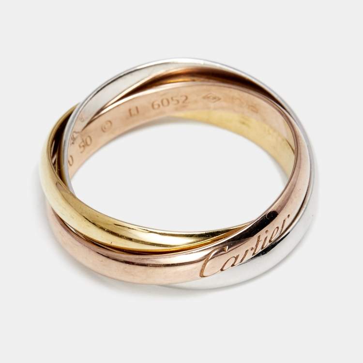 Pre Owned Cartier Trinity Classic 18K Three Tone Gold Rolling Ring 50