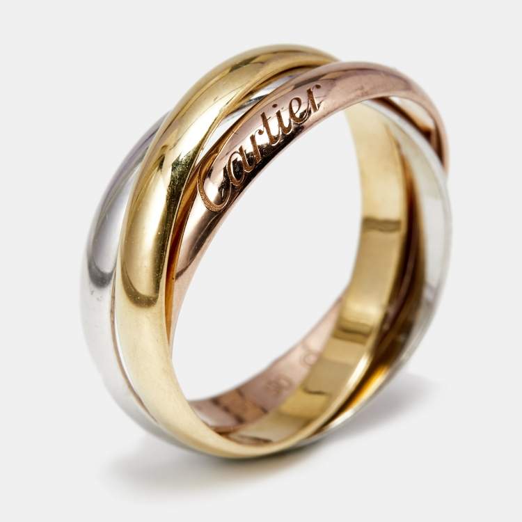 Pre Owned Cartier Trinity Classic 18K Three Tone Gold Rolling Ring 50