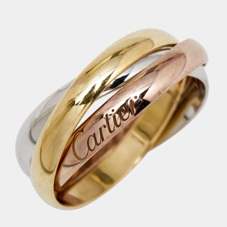 Pre Owned Cartier Trinity Classic 18K Three Tone Gold Rolling Ring 50