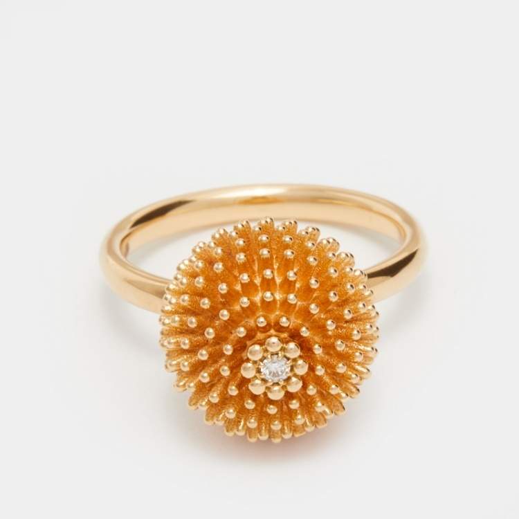 Pre Owned Cartier Cactus De Cartier Diamond 18k Rose Gold Ring Size 54