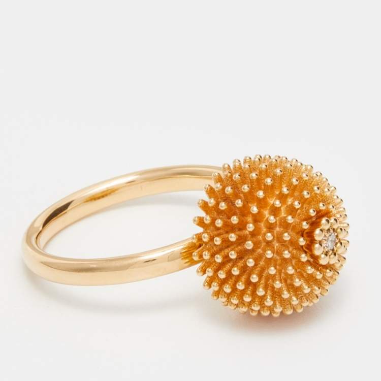 Pre Owned Cartier Cactus De Cartier Diamond 18k Rose Gold Ring Size 54