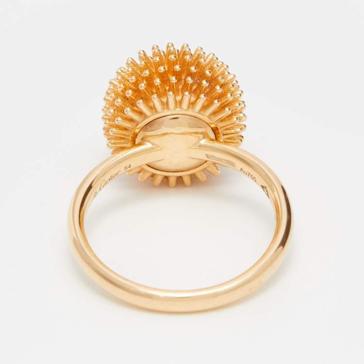Pre Owned Cartier Cactus De Cartier Diamond 18k Rose Gold Ring Size 54