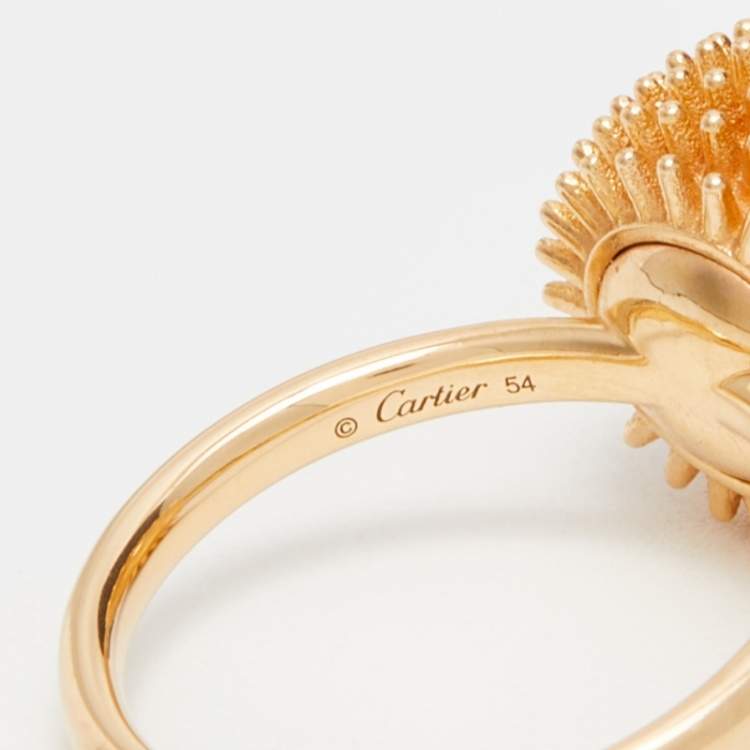 Pre Owned Cartier Cactus De Cartier Diamond 18k Rose Gold Ring Size 54