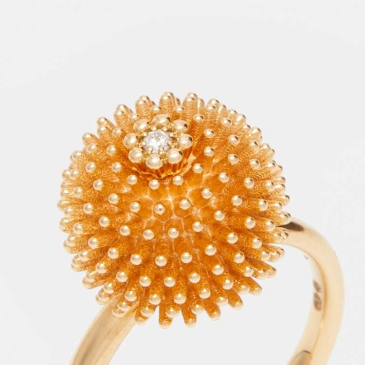 Pre Owned Cartier Cactus De Cartier Diamond 18k Rose Gold Ring Size 54