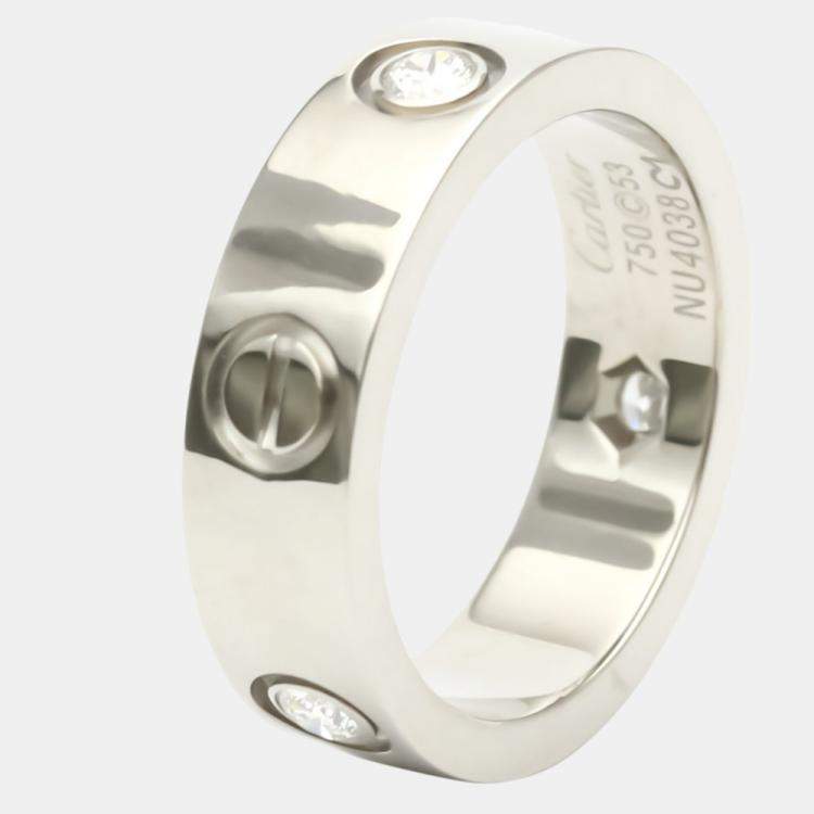 Pre Owned Cartier Love 18K White Gold Diamond Ring EU 53