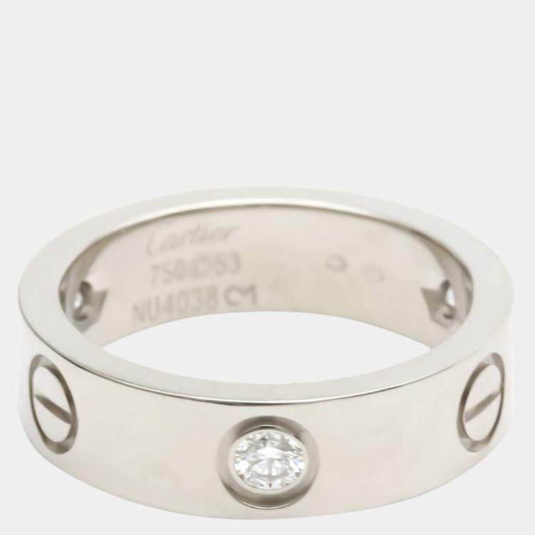 Pre Owned Cartier Love 18K White Gold Diamond Ring EU 53