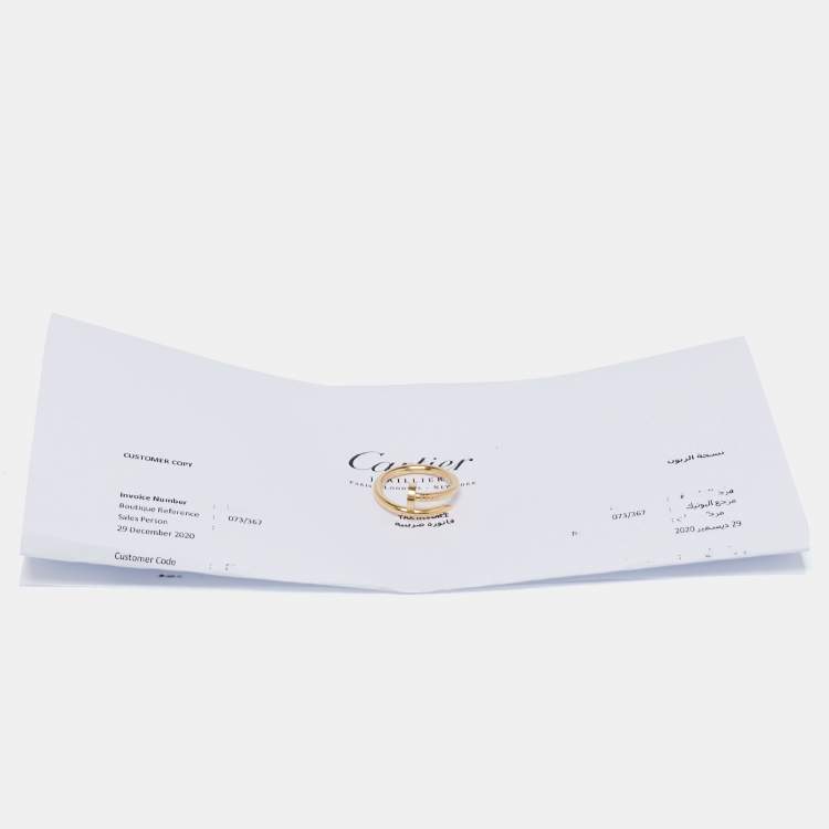 Pre Owned Cartier Juste Un Clou 18K Yellow Gold Ring Size 58