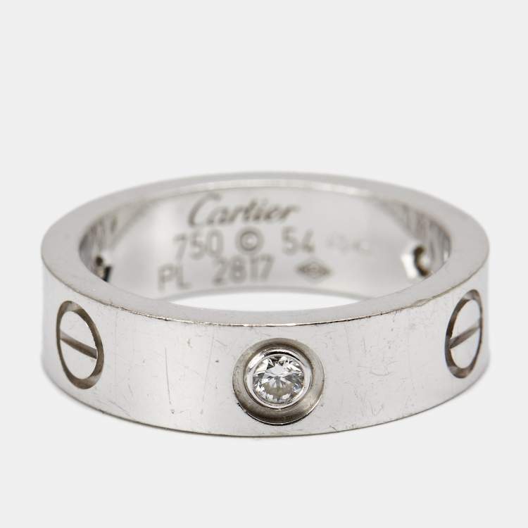 Pre Owned Cartier Love 3 Diamonds 18k White Gold Band Ring Size 54