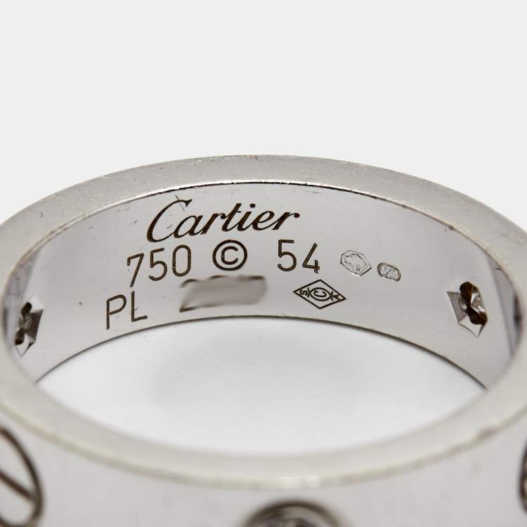 Pre Owned Cartier Love 3 Diamonds 18k White Gold Band Ring Size 54