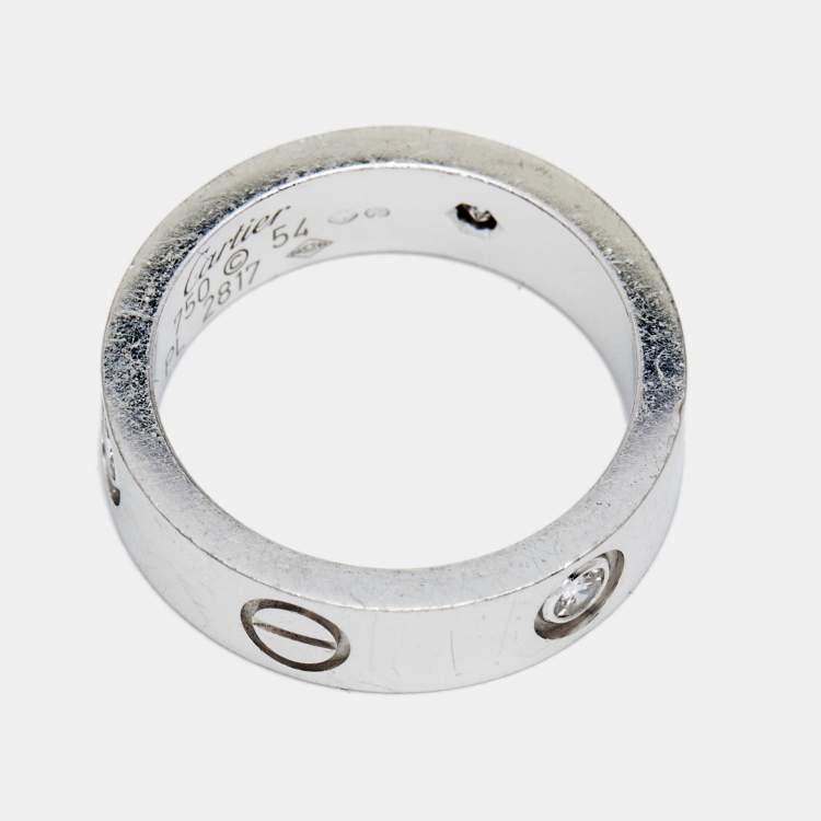 Pre Owned Cartier Love 3 Diamonds 18k White Gold Band Ring Size 54