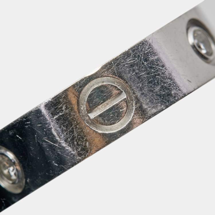 Pre Owned Cartier Love 3 Diamonds 18k White Gold Band Ring Size 54