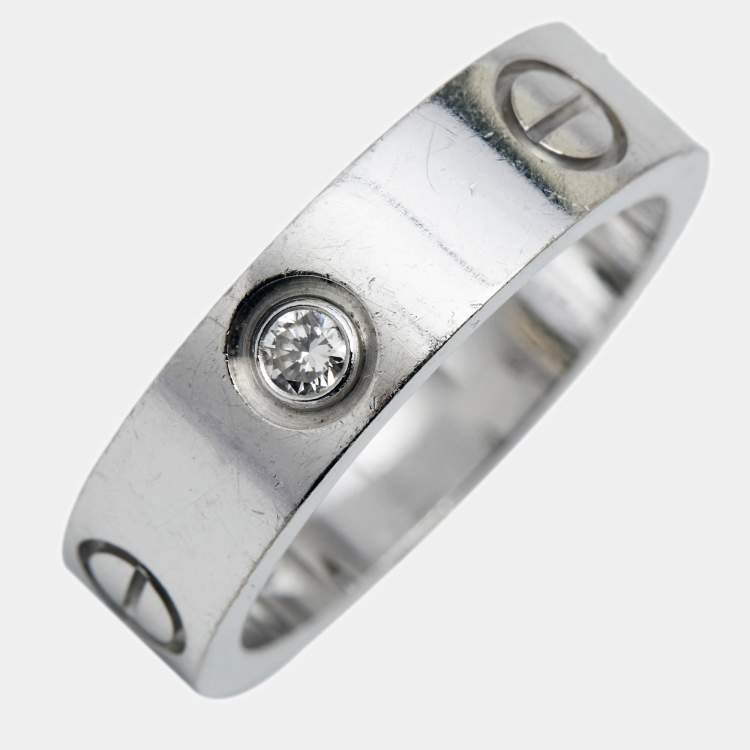 Pre Owned Cartier Love 3 Diamonds 18k White Gold Band Ring Size 54