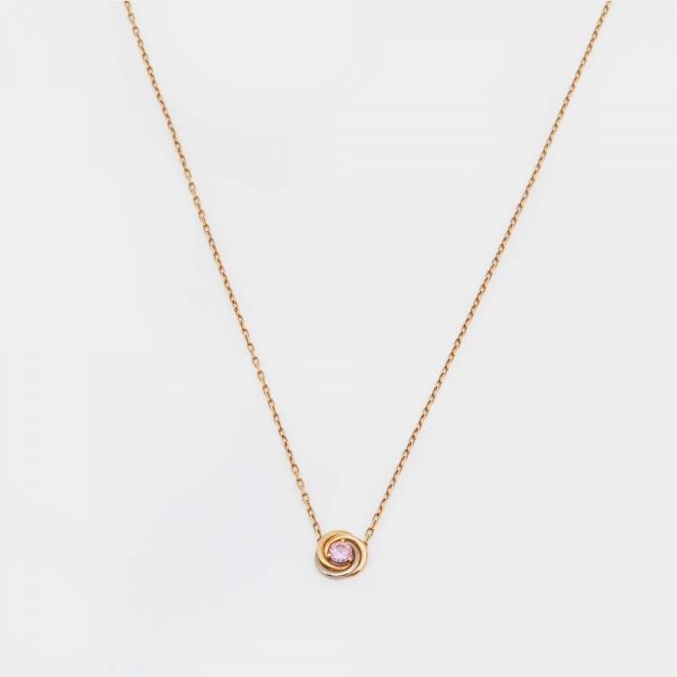 Pre Owned Cartier Trinity Pink Sapphire 18k Three Tone Gold Necklace