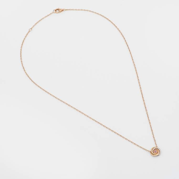 Pre Owned Cartier Trinity Pink Sapphire 18k Three Tone Gold Necklace