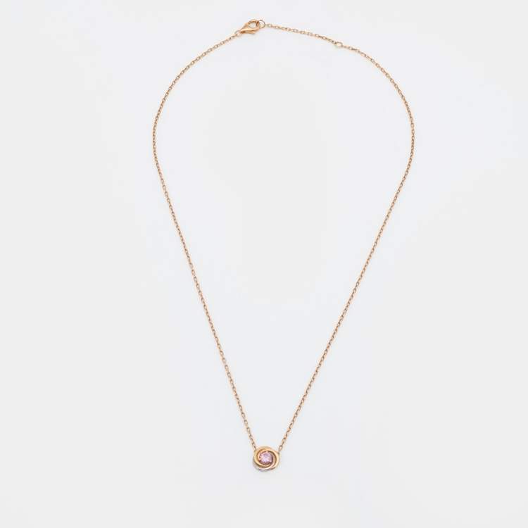 Pre Owned Cartier Trinity Pink Sapphire 18k Three Tone Gold Necklace
