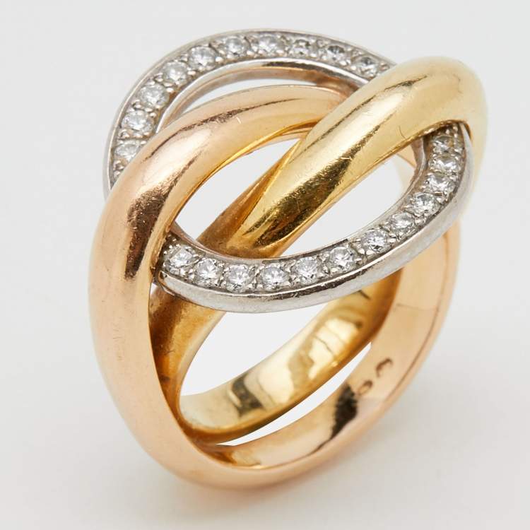 مملوكة مسبقًا Cartier Trinity Crash Diamond 18k Three Tone Gold Ring Size 51