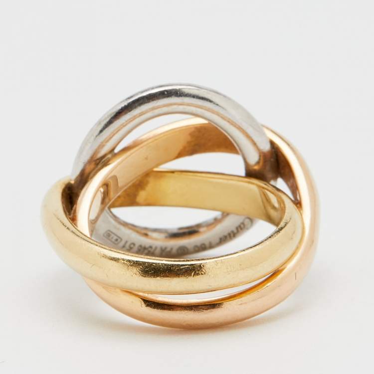مملوكة مسبقًا Cartier Trinity Crash Diamond 18k Three Tone Gold Ring Size 51
