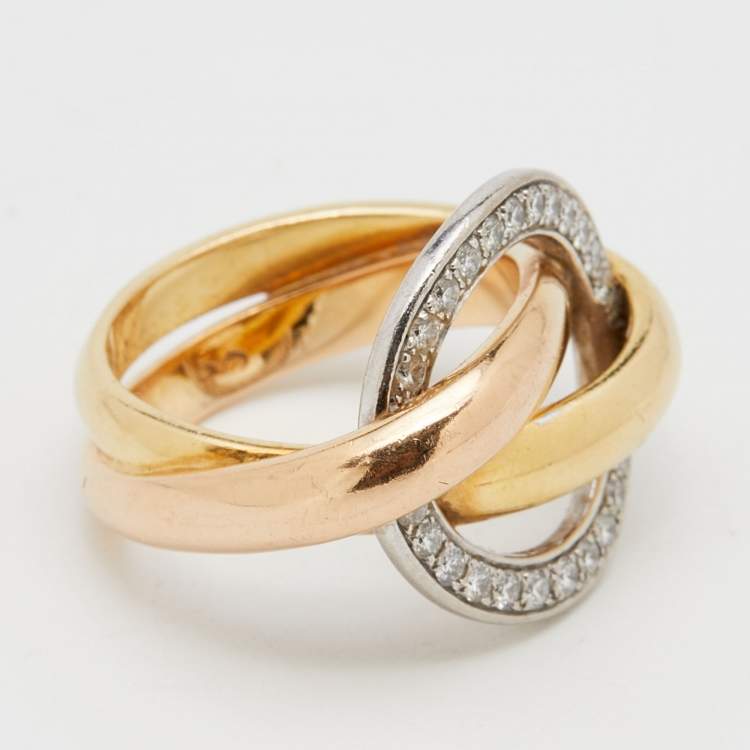 مملوكة مسبقًا Cartier Trinity Crash Diamond 18k Three Tone Gold Ring Size 51