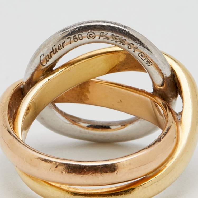 مملوكة مسبقًا Cartier Trinity Crash Diamond 18k Three Tone Gold Ring Size 51