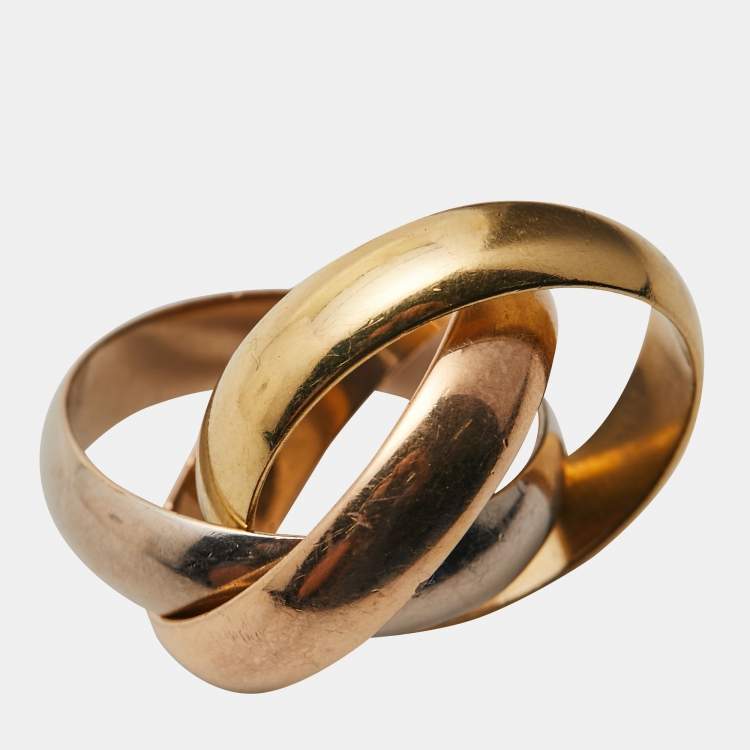 Pre Owned Cartier Trinity 18k Three Tone Gold Large Model Rolling Ring Size 53
