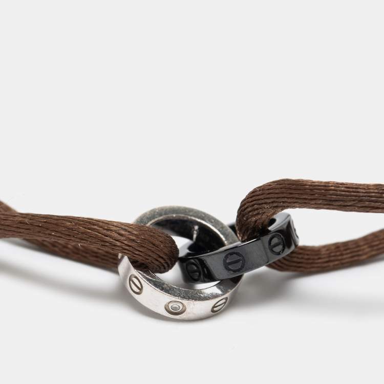 Pre Owned Cartier Love Interlocking Loop Ceramic Diamonds 18k White Gold Adjustable Cord Bracelet