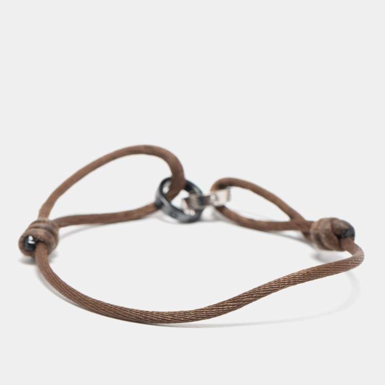 Pre Owned Cartier Love Interlocking Loop Ceramic Diamonds 18k White Gold Adjustable Cord Bracelet