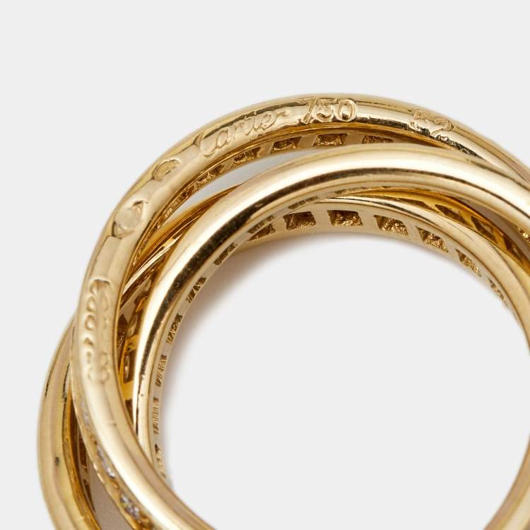 Pre Owned Cartier Trinity Diamond Paved 18k Yellow Gold Rolling Ring Size 52