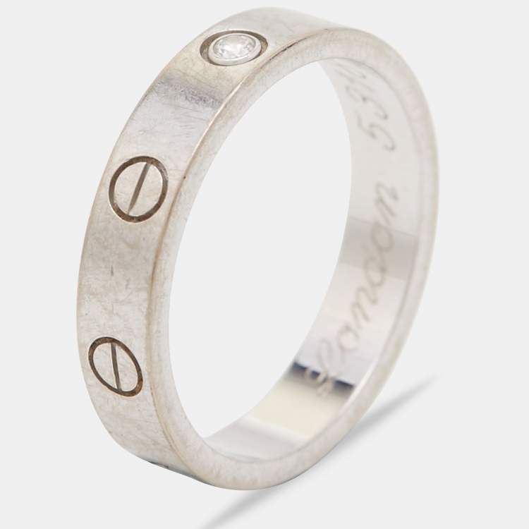 Pre Owned Cartier Love 1 Diamond 18k White Gold Wedding Band Ring Size 55