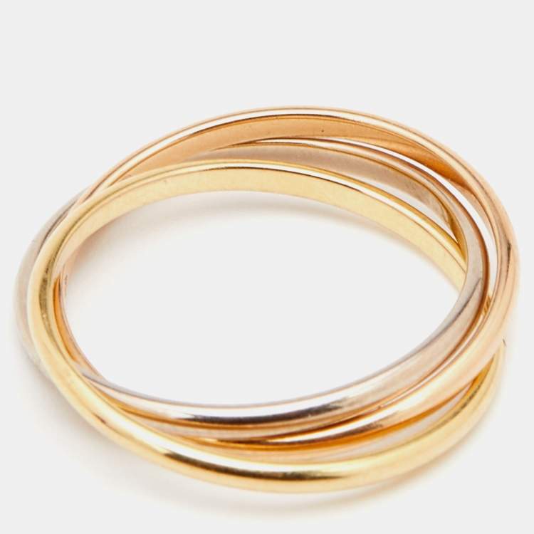 Pre Owned Cartier Trinity 18k Three Tone Gold Extra Small Model Rolling Ring Size 54
