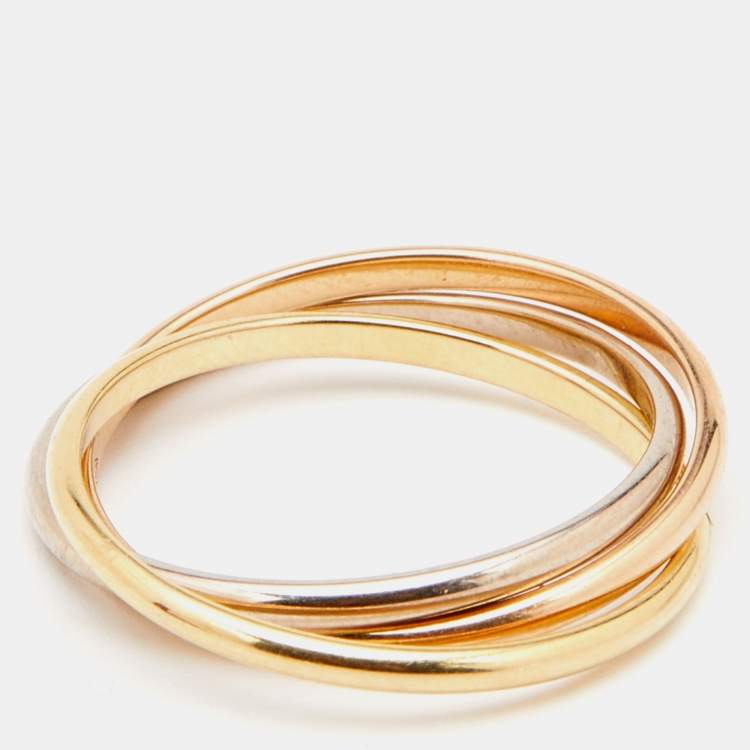 Pre Owned Cartier Trinity 18k Three Tone Gold Extra Small Model Rolling Ring Size 54