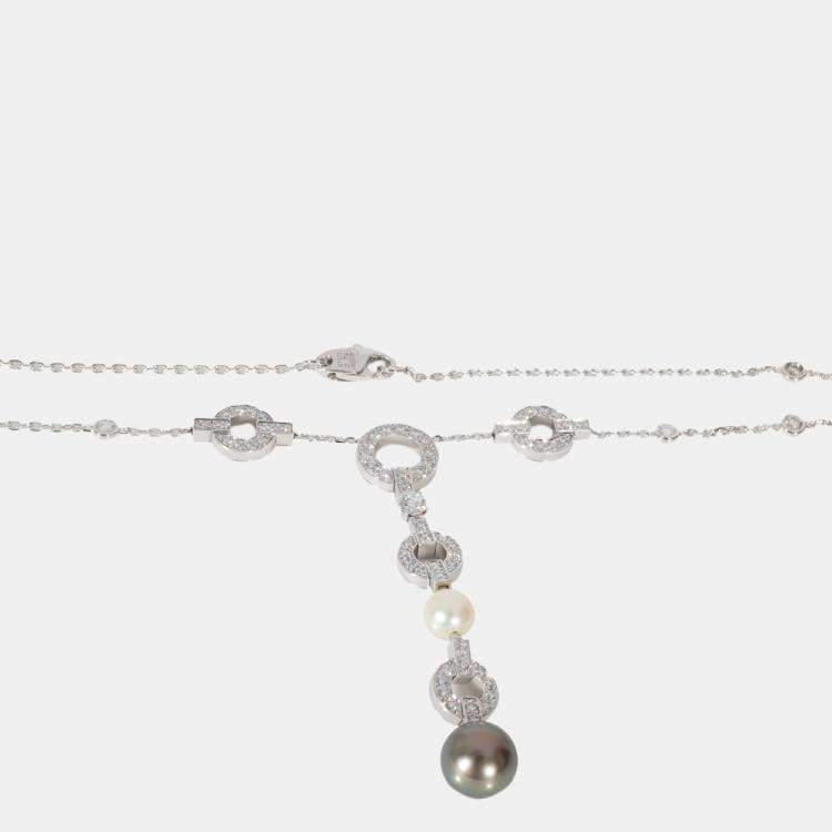 Pre Owned Cartier Himalia Pearl Diamond Necklace in 18k White Gold 2.5 CTW