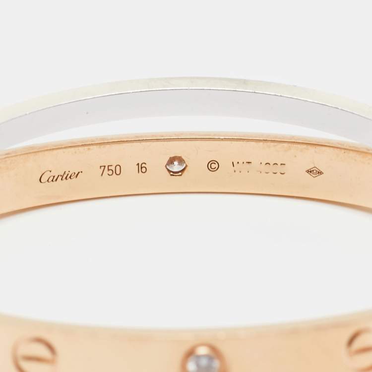 Pre Owned Cartier Love Paved Diamond 18k Two Tone Gold Bangle Bracelet 16