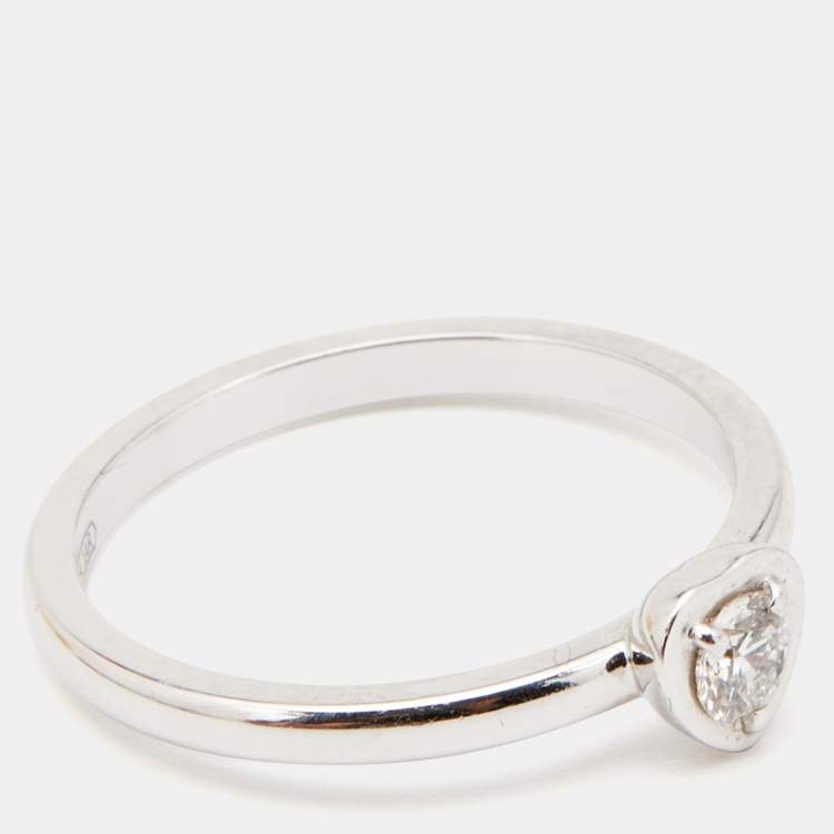 Pre Owned Cartier Diamant Legers Diamond Heart 18k White Gold Ring Size 54