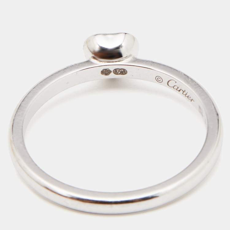 Pre Owned Cartier Diamant Legers Diamond Heart 18k White Gold Ring Size 54