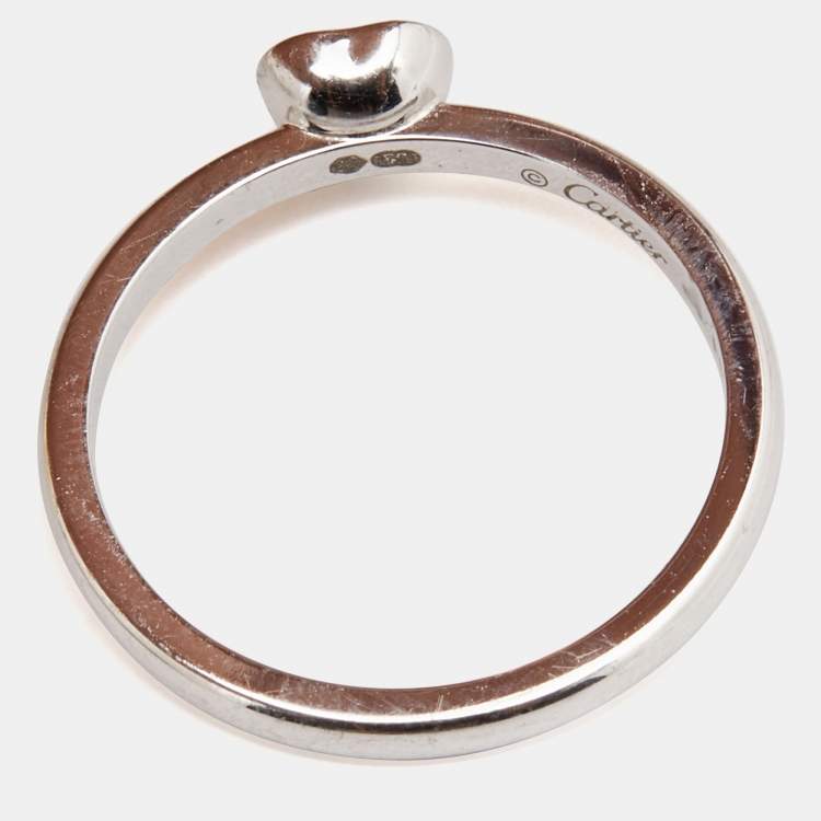 Pre Owned Cartier Diamant Legers Diamond Heart 18k White Gold Ring Size 54
