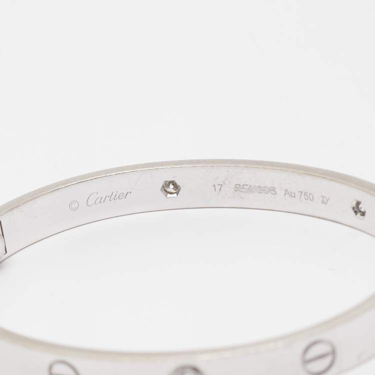 Pre Owned Cartier Love Diamond 18k White Gold Bangle Bracelet 17