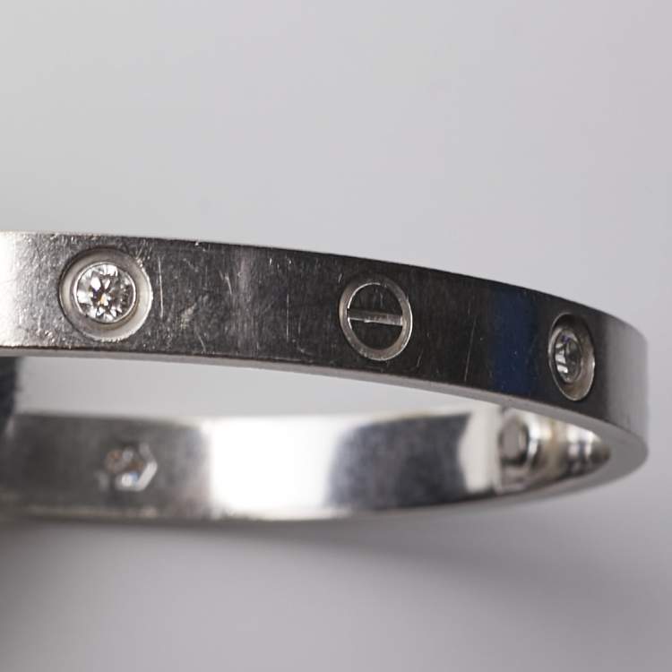 Pre Owned Cartier Love Diamond 18k White Gold Bangle Bracelet 17
