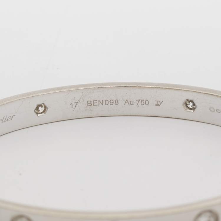 Pre Owned Cartier Love Diamond 18k White Gold Bangle Bracelet 17