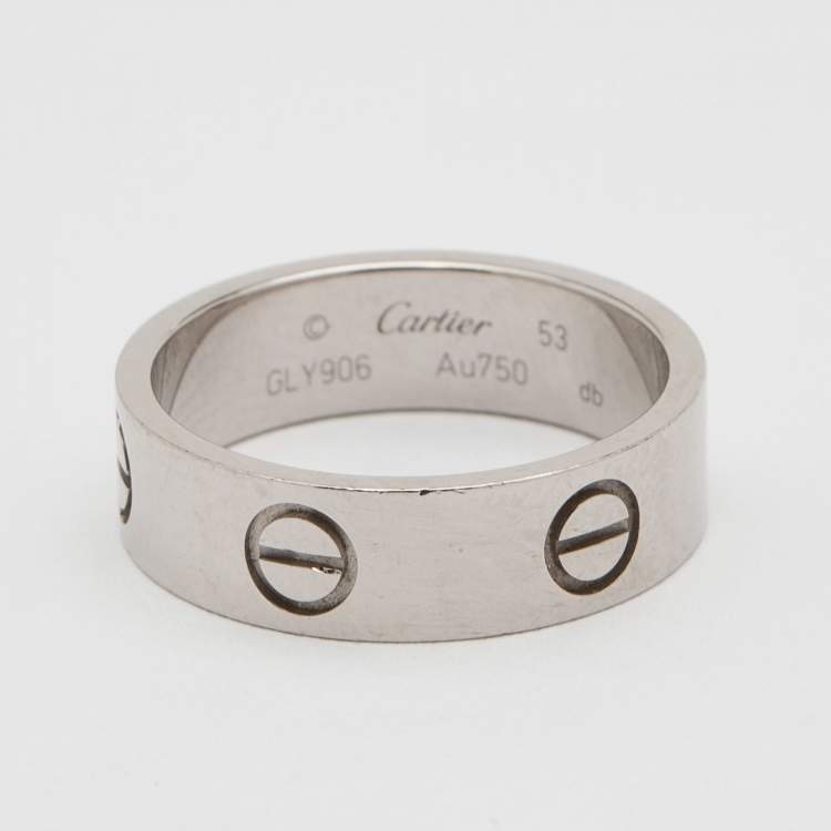 Pre Owned Cartier Love 18k White Gold Band Ring Size 53