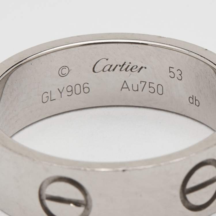 Pre Owned Cartier Love 18k White Gold Band Ring Size 53