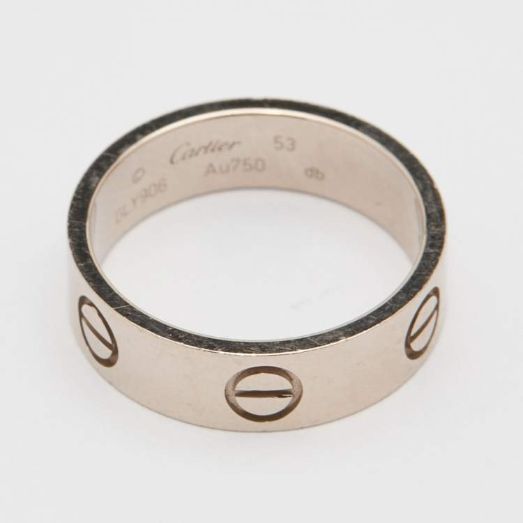 Pre Owned Cartier Love 18k White Gold Band Ring Size 53