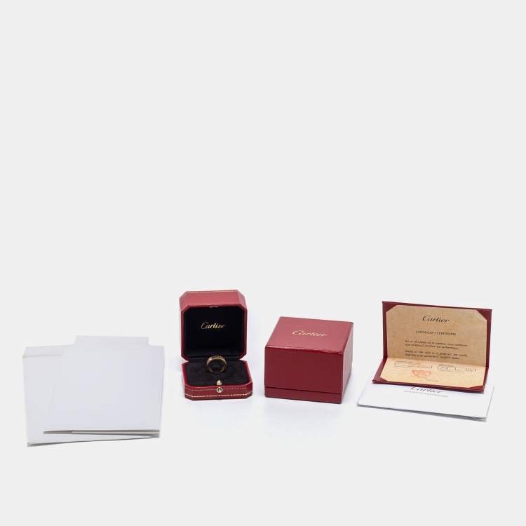 Pre Owned Cartier Love 3 Diamond 18k Yellow Gold Band Ring Size 56