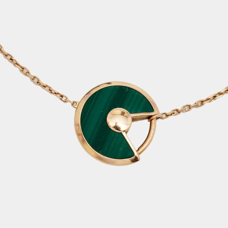 Pre Owned Cartier Amulette De Cartier Malachite Diamond 18k Rose Gold XS Model Bracelet