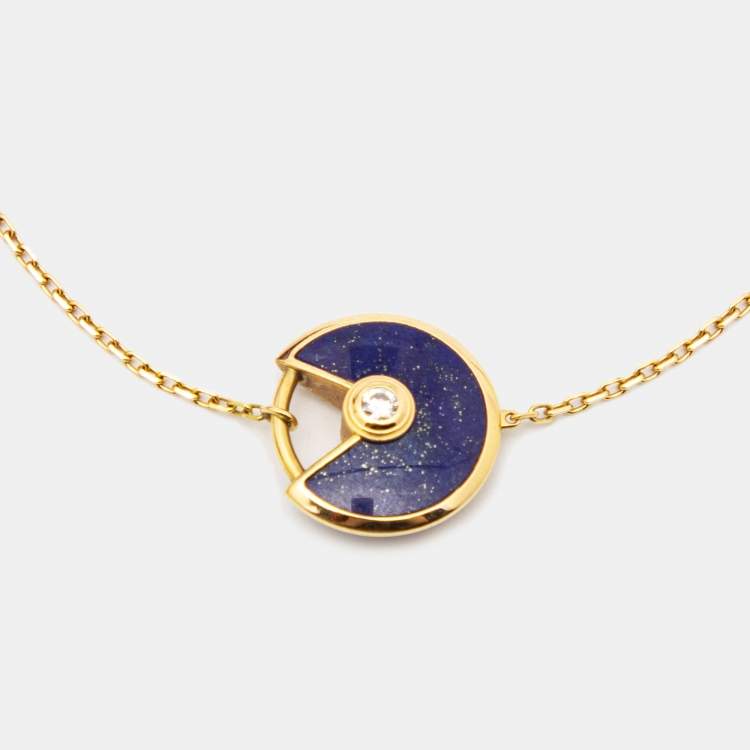 Pre Owned Cartier Amulette De Cartier Lapis Lazuli Diamond 18k Yellow Gold Bracelet